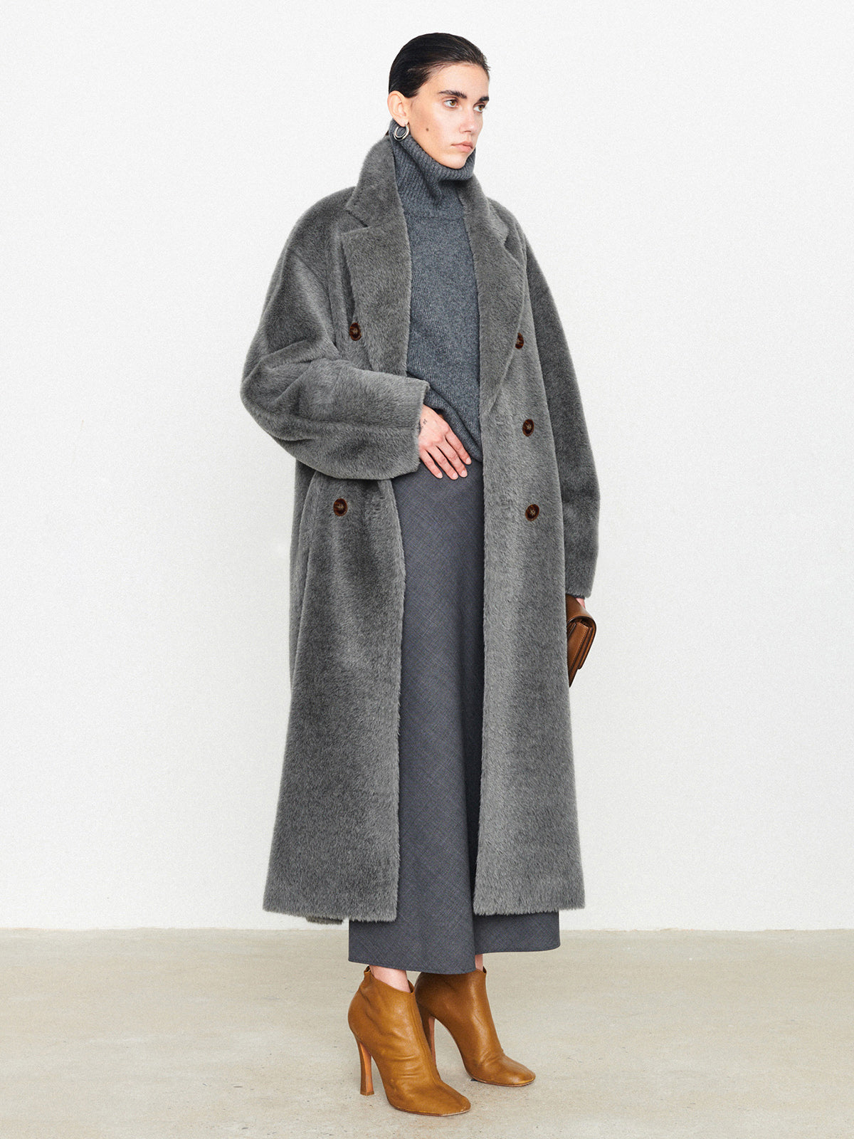 Fuzzy Solid Oversized Trendy Pocket Collar Coat