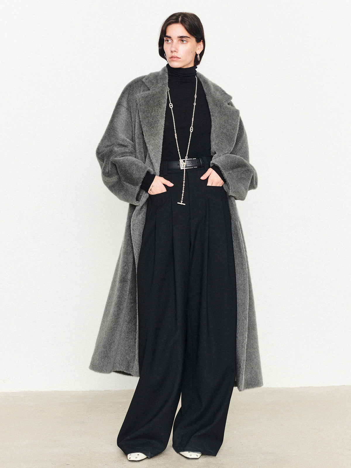 Fuzzy Solid Oversized Trendy Pocket Collar Coat