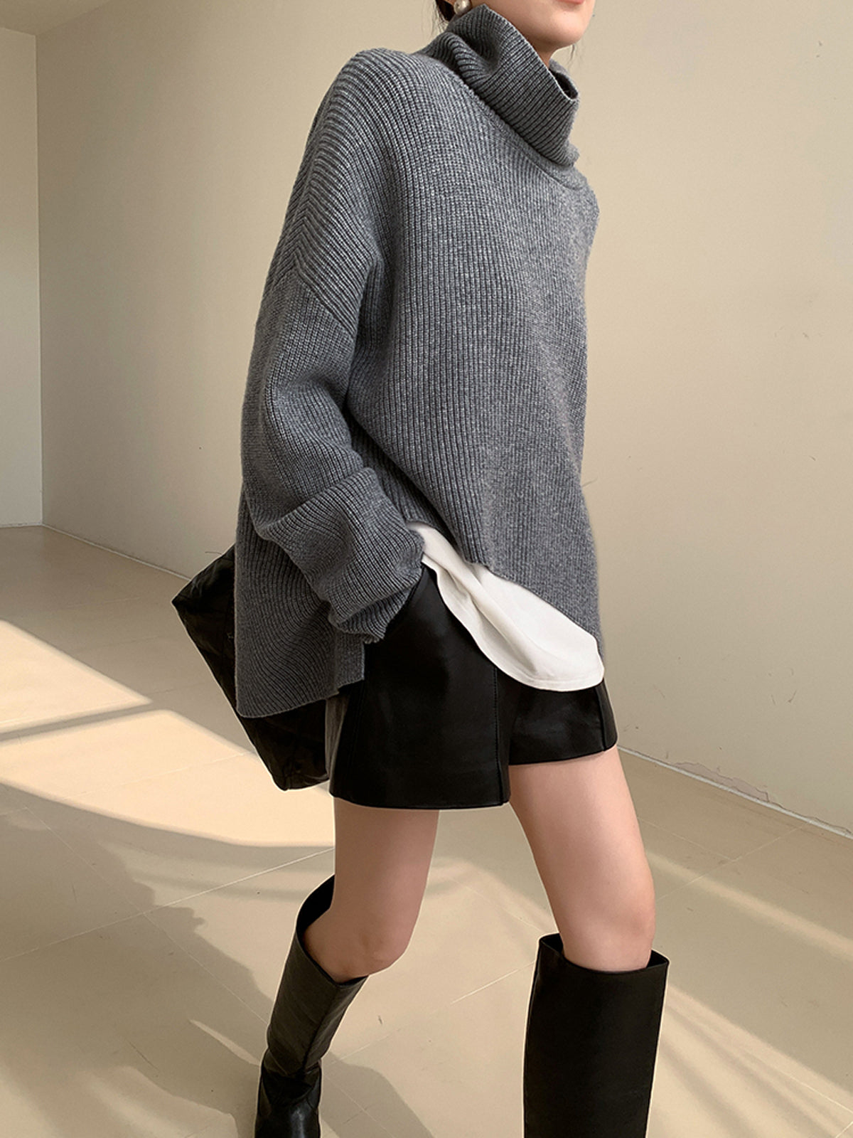 Asymmetrical Turtleneck Graceful Oversized Sweater