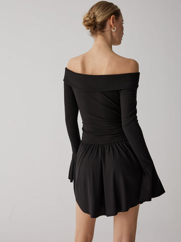 Pleated Off-Shoulder Graceful A-Line Short Dress