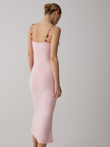 Strap Flower Lace-Up Trendy Slim Bodycon Long Dress