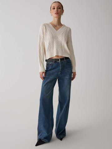 Cable Knit Graceful Tie Back Sweater