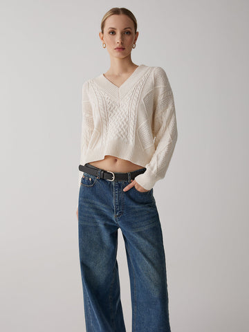 Cable Knit Graceful Tie Back Sweater