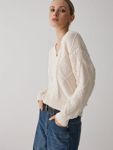 Cable Knit Graceful Tie Back Sweater