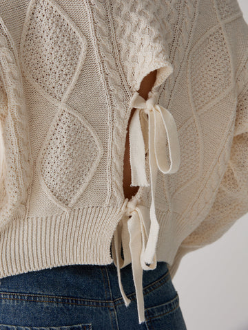 Cable Knit Graceful Tie Back Sweater