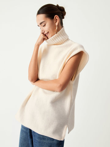 Cream Turtleneck Graceful Sweater Vest