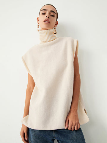 Cream Turtleneck Graceful Sweater Vest