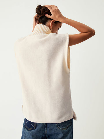 Cream Turtleneck Graceful Sweater Vest