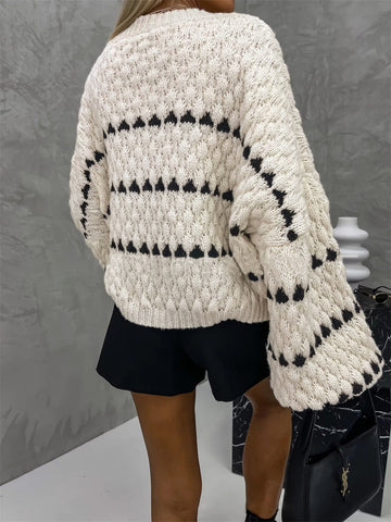 Crew Neck Two-Tone Trendy Decor Casual Sweater