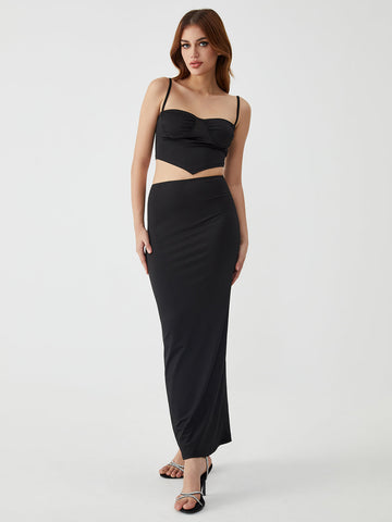 Solid Backless Graceful Two-Piece Skirt Set