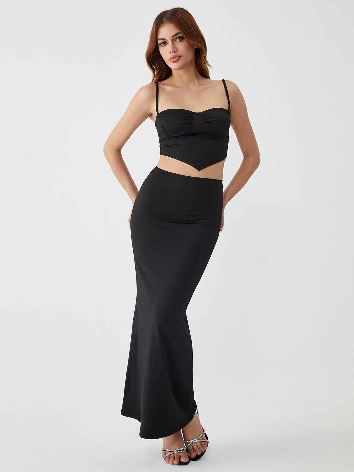 Solid Backless Graceful Two-Piece Skirt Set