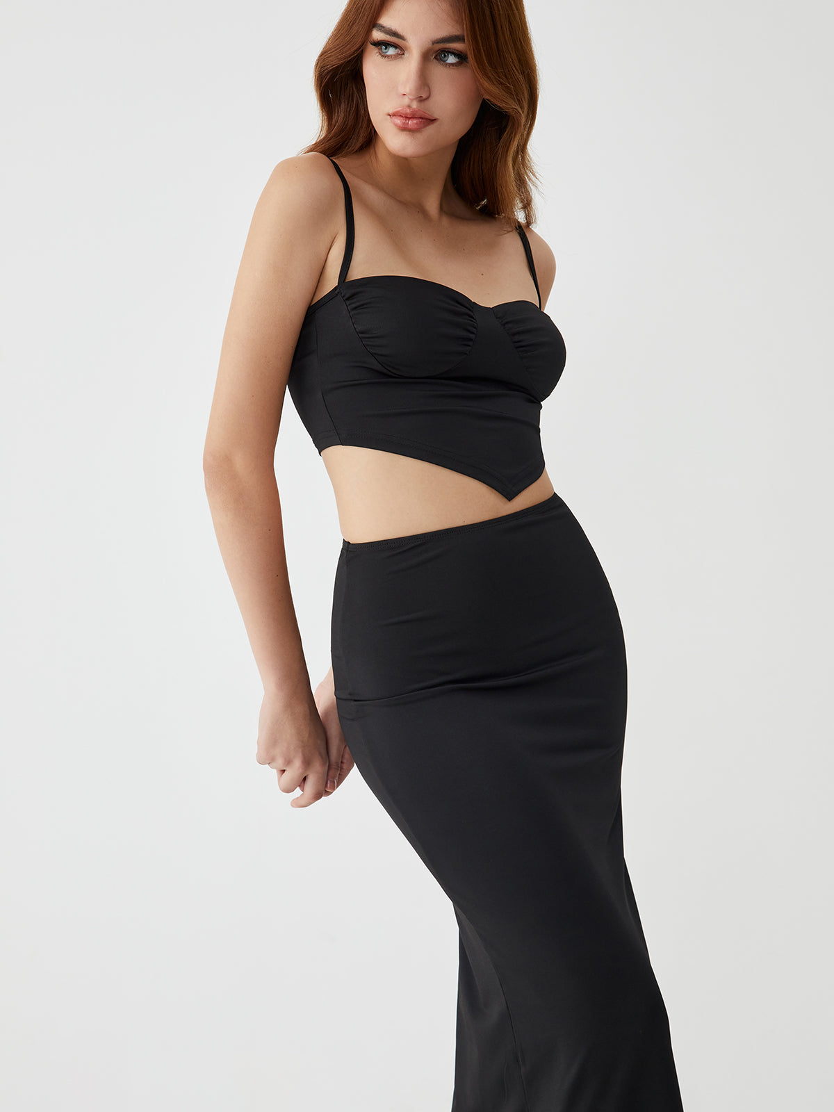Solid Backless Graceful Two-Piece Skirt Set