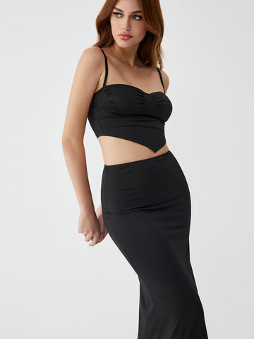 Solid Backless Graceful Two-Piece Skirt Set