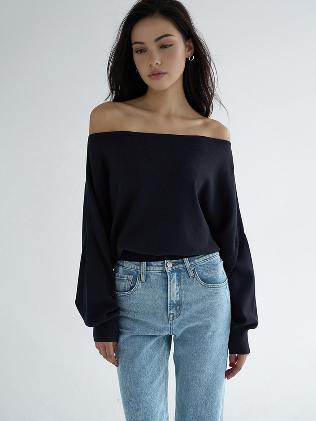 Cold Shoulder Graceful Bishop Sleeve Sweater