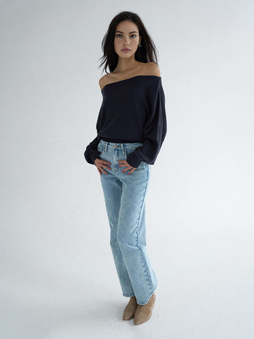 Cold Shoulder Graceful Bishop Sleeve Sweater