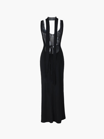 Asymmetrical Hem Backless Trendy Split Maxi Dress