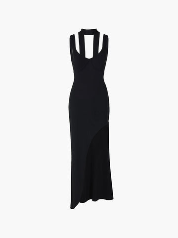 Asymmetrical Hem Backless Trendy Split Maxi Dress