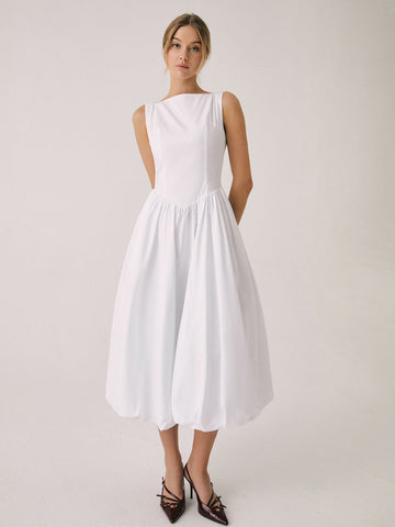 Cutout Cotton Graceful Sleeveless Midi Dress