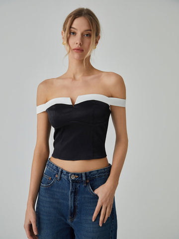 Contrast Trim Graceful Off-Shoulder Blouse