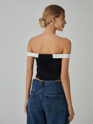 Contrast Trim Graceful Off-Shoulder Blouse