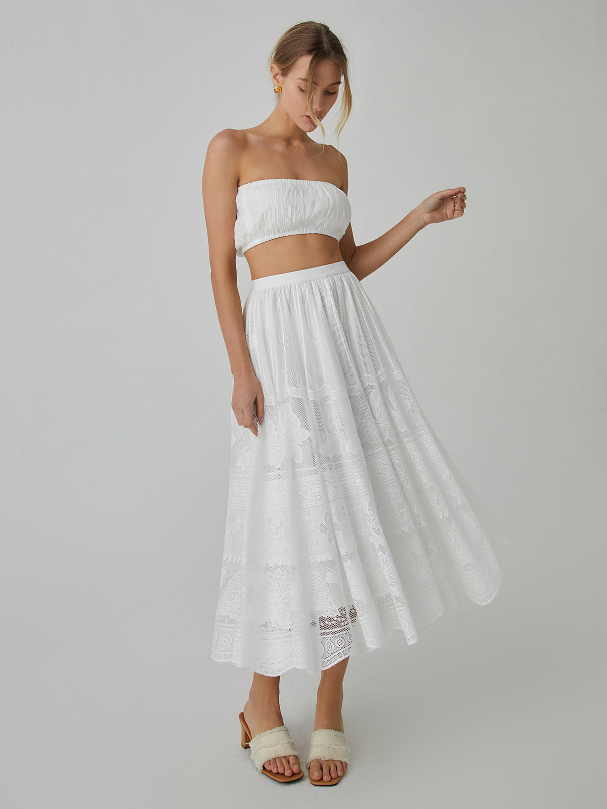 Butterfly Pattern Graceful Eyelet Midi Skirt