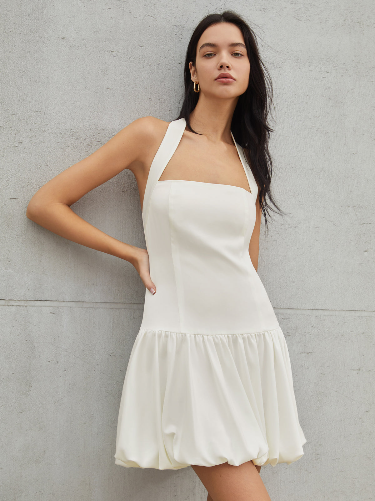 Plain Halter Graceful Sleeveless Short Dress