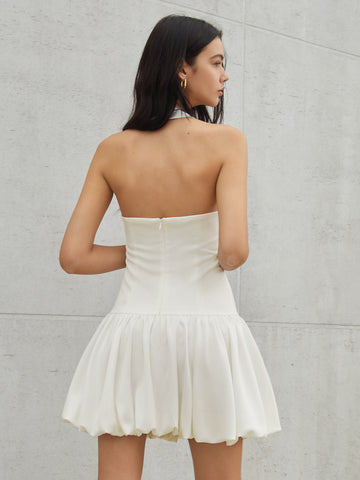 Plain Halter Graceful Sleeveless Short Dress