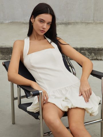 Plain Halter Graceful Sleeveless Short Dress