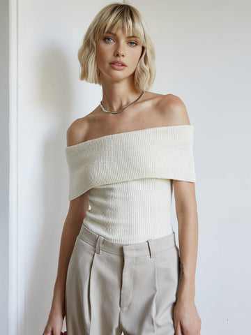 Creamy Off-Shoulder Graceful Knit Top