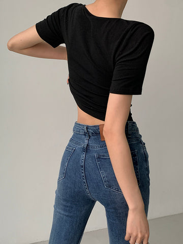 Slinky Metal Ring Trendy Short Sleeve Top