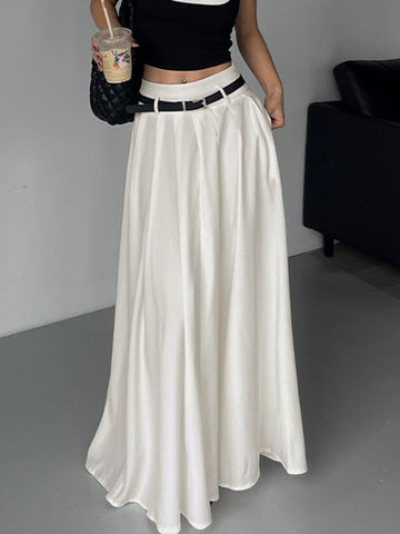 Belted Pleated Graceful Long Skirt