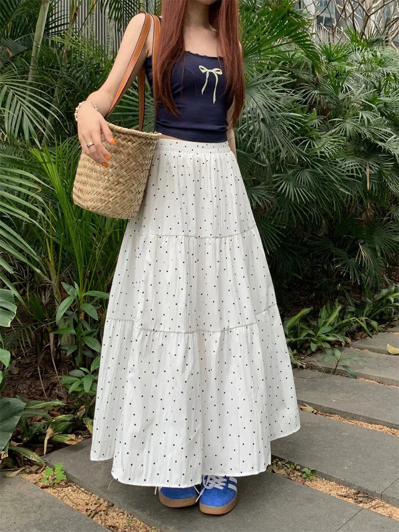 Polka Dot Sweet High Waist Swing Long Skirt