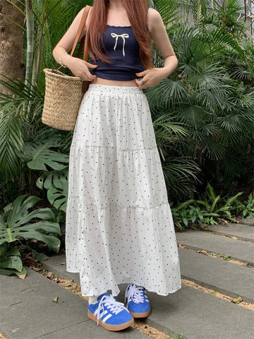 Polka Dot Sweet High Waist Swing Long Skirt