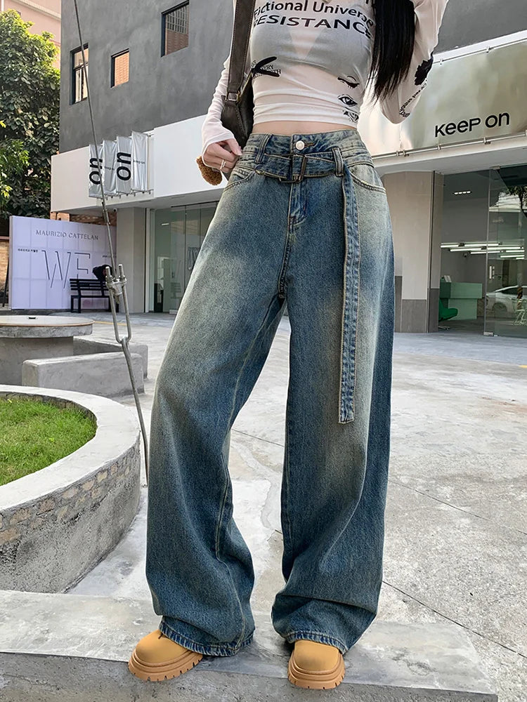 Streetwear Belted Do old Wide Leg Jeans