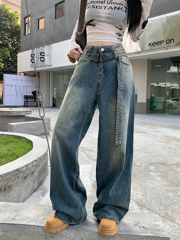 Streetwear Belted Do old Wide Leg Jeans