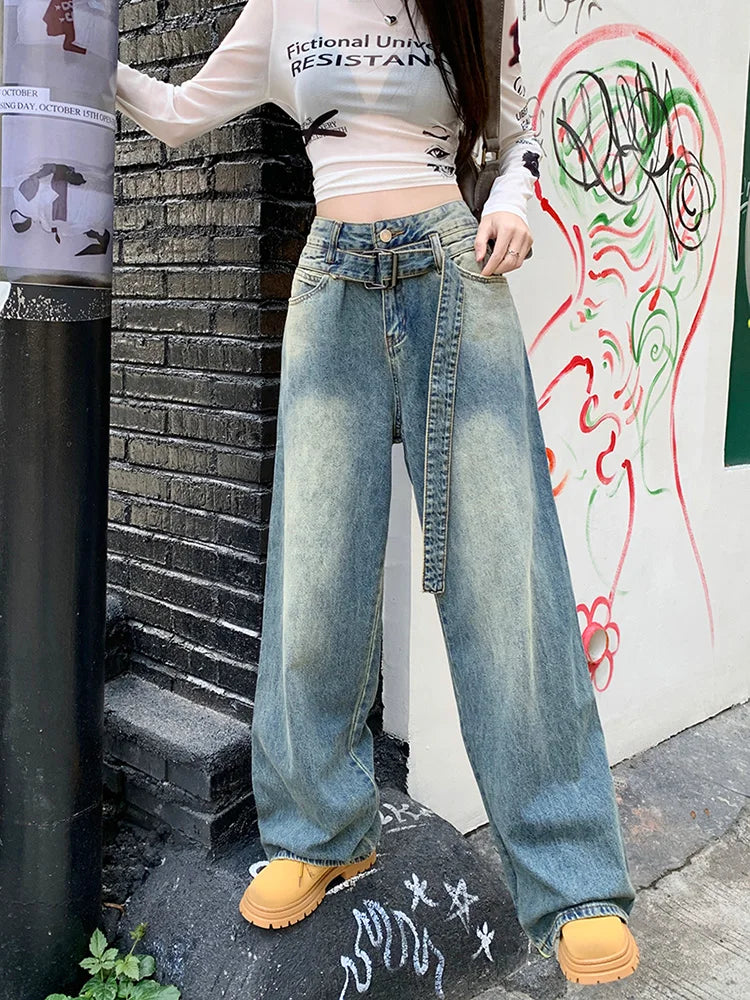 Streetwear Belted Do old Wide Leg Jeans