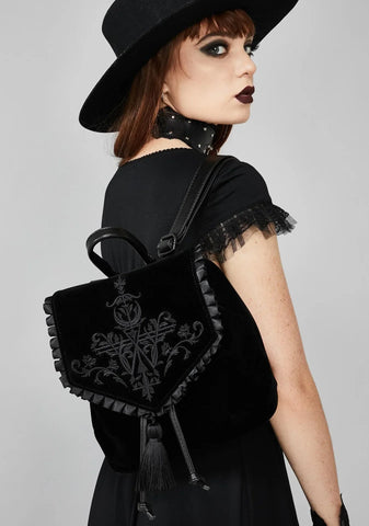 Black Gothic Velvet Witch Harajuku Magic Embroidery Dark Punk Shoulder Bag