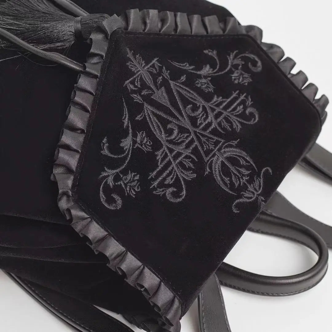 Black Gothic Velvet Witch Harajuku Magic Embroidery Dark Punk Shoulder Bag