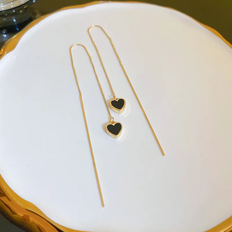 Black Heart Ear Line Long Hanging Gold Color Ear Wire Wholesale Earring