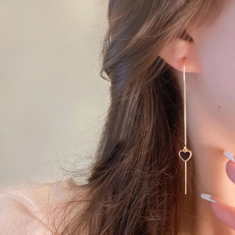 Black Heart Ear Line Long Hanging Gold Color Ear Wire Wholesale Earring