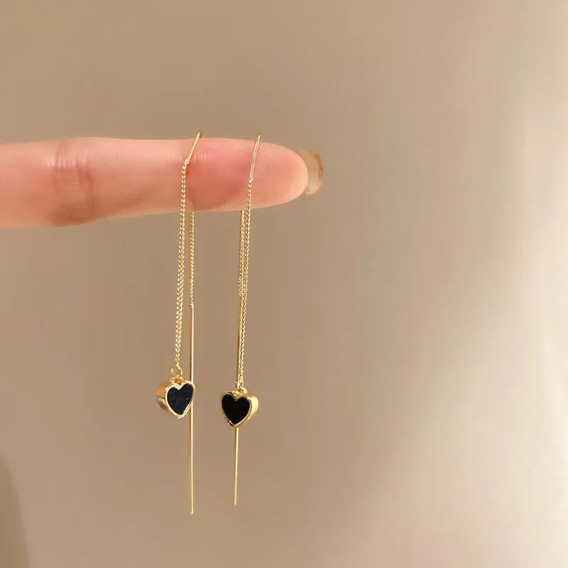 Black Heart Ear Line Long Hanging Gold Color Ear Wire Wholesale Earring