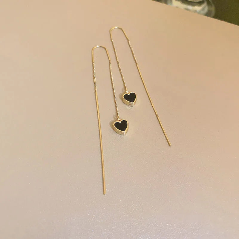 Black Heart Ear Line Long Hanging Gold Color Ear Wire Wholesale Earring