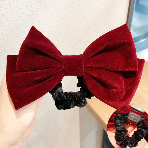 Black Red Velvet Elegant Fabric Fashion Ponytail Christmas Hair Accessory