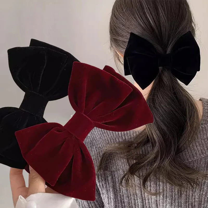 Black Red Velvet Elegant Fabric Fashion Ponytail Christmas Hair Accessory