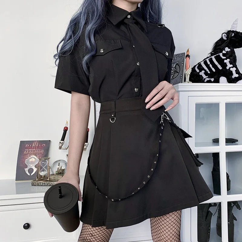 Black Functional Gothic Pleated High Waist Harajuku Skirt