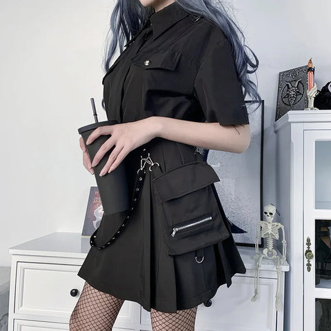 Black Functional Gothic Pleated High Waist Harajuku Skirt