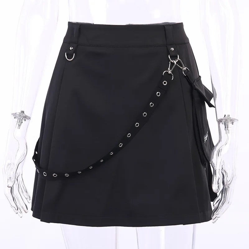 Black Functional Gothic Pleated High Waist Harajuku Skirt