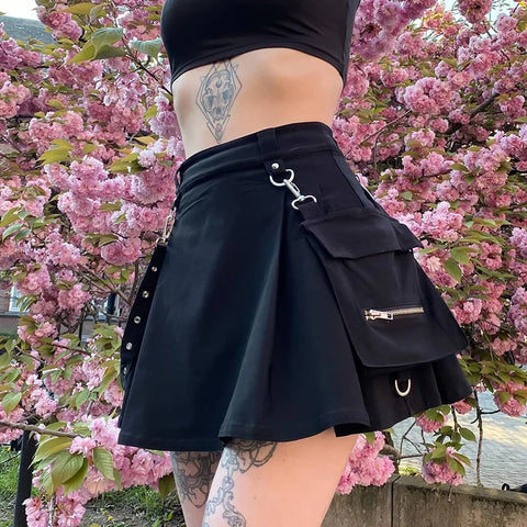 Black Harajuku Gothic High Waist Bandage Mini Skirt