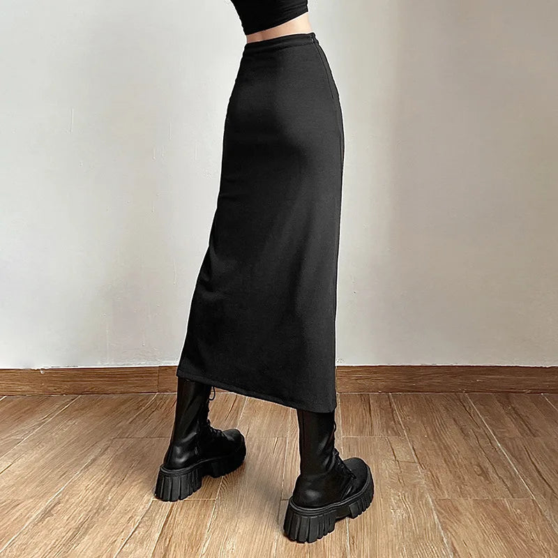 Black Sexy Women A-line Slit Gothic Long Skirt