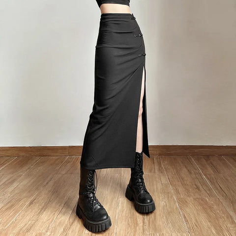 Black Sexy Women A-line Slit Gothic Long Skirt